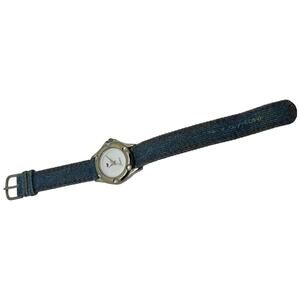 Y2K Denim Band Heart Watch Silver Tone Case Quartz Untested 90s Fashion